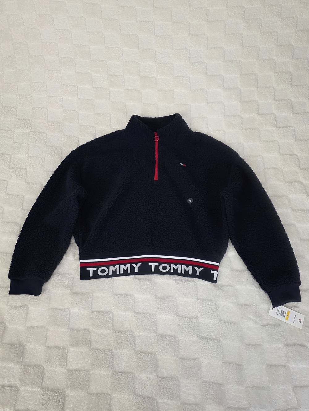 Tommy Hilfiger Sport Embroidered Logo Sherpa Quarter Zip Navy Blue Size M NWT